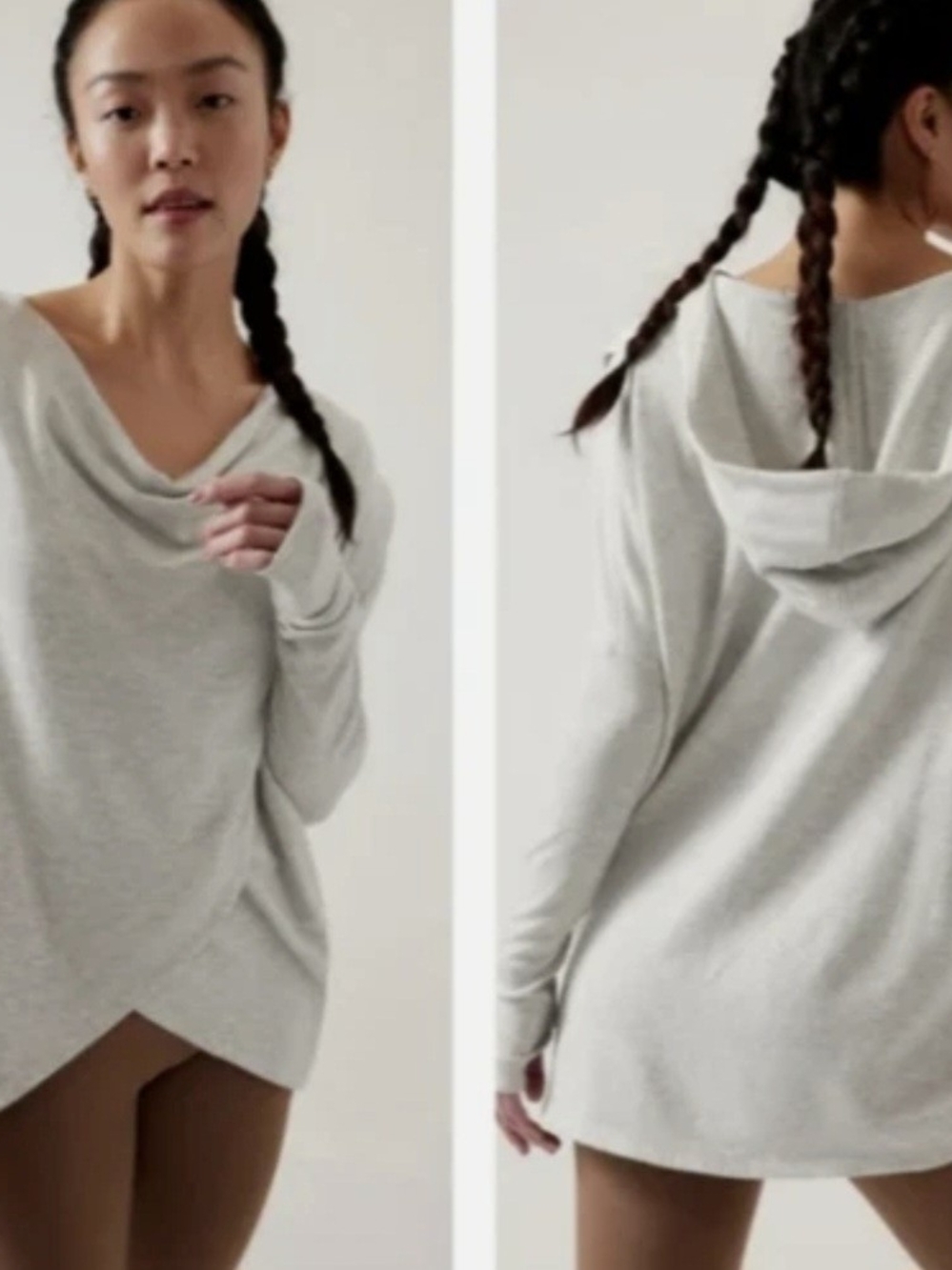 Athleta Light Gray Purana Wrap Hooded Sweatshirt